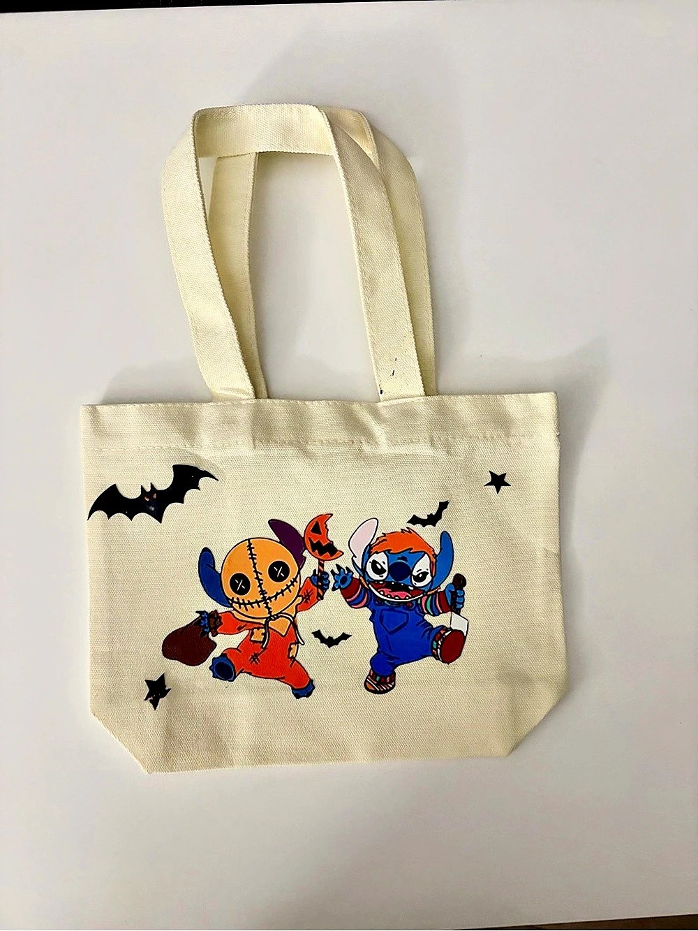 halloween stitch Graphic Canvas Tote in Cream & Blue